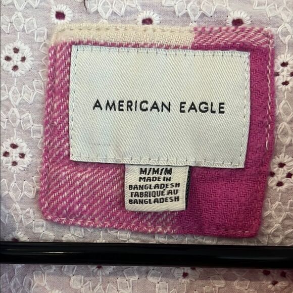 American Eagle Pink Plaid Button-Up Shirt - Picture 2 of 5